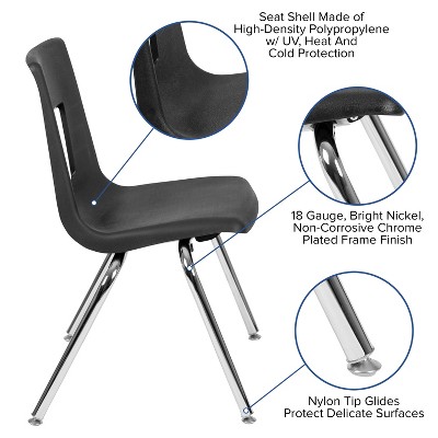 Black Metal and Plastic Armless Stacking School Chair