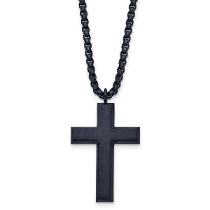 Black Bow Jewelry Men's Dark Gray Plated Stainless Steel Brushed Cross Necklace, 24 Inch - 1 of 3