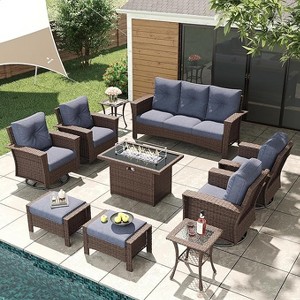 LayinSun Wicker Patio Furniture Set with Fire Pit Table, Classis Outdoor Conversation 360 Degree Swivel Chairs Set with Coffee Table - 1 of 4