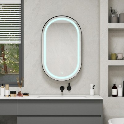 20"Wx33"H Oval Mirrored Medicine Cabinet With LED,Wall Mounted Mirror,Bathroom Mirror Cabinet,Bathroom Mirror With Light-The Pop Home