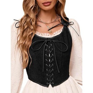 Acekool Women’s Vintage Lace-Up Corset Vest – Floral Embroidered, Sleeveless Pirate Waistcoat, Adjustable Boho Festival Top - 1 of 4