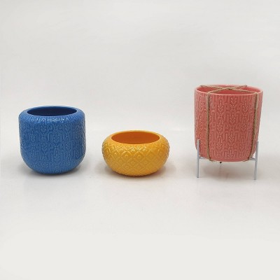 3ct Dolomite Tabletop Planter Set Blue/Yellow/Pink - Bullseye's Playground™