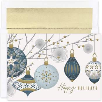 Masterpiece Studios Holiday Collection 16-Count Boxed Embossed Christmas Cards with Foil-Lined Envelopes, 7.8" x 5.6", Silver & Gold Baubles (939300)