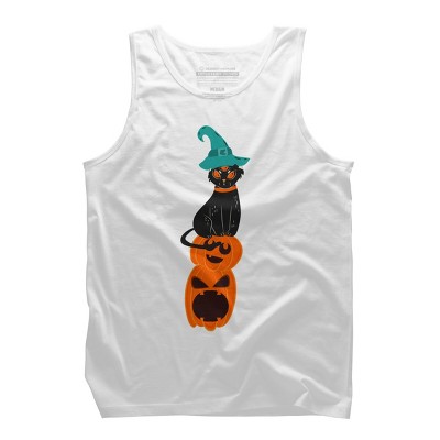 Men's Design By Humans Halloween Pumpkins and Witch Cat By famenxt Tank Top