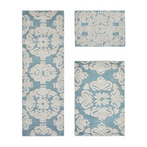 Medallion Collection 3 Piece 100% Cotton Tufted Bathroom Rug Set  with Non-Slip Backing, Machine Washable, Tumble Dry Bath Mat - 1 of 4