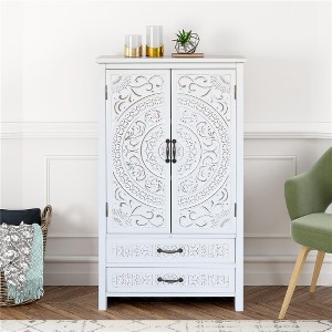 Wooakway 27"W*48"H Solid Wood Farmhouse Accent Cabinet 2 Door Modern Decorative Storage Cabinet in White Wood Credenza for Dining Living Room - 1 of 4
