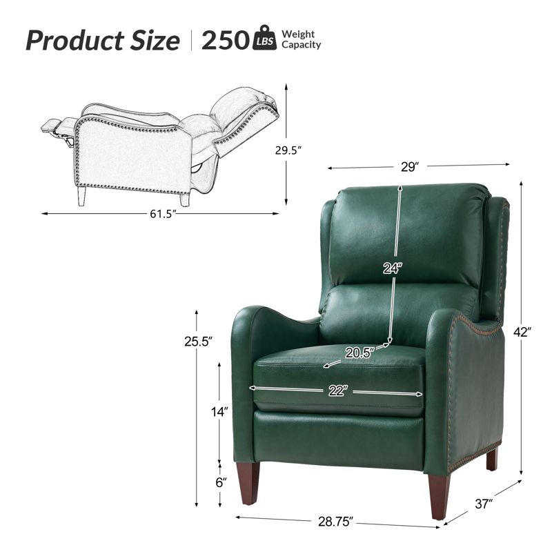 Jade Genuine Leather Cigar Chair Recliner | Karat Home, 5 of 13