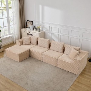 Modular Cloud Sectional Sofa w/Ottoman, No Assembly Corduroy Couch, Deep Seat u/l-Shape Sofa for Small Spaces, 4 Colors & Configurations - 1 of 4