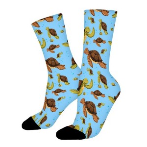 Turtle Shell Women Printed Crew Socks Funny Funky Socks Soft Polyester Novelty Gifts for Artists Men - 1 of 4