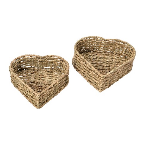 Household Essentials Set of 3 Nesting Heart Baskets Paper Rope Red