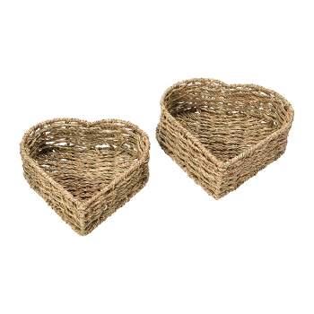 Household Essentials Set of 2 Nesting Heart Baskets Seagrass