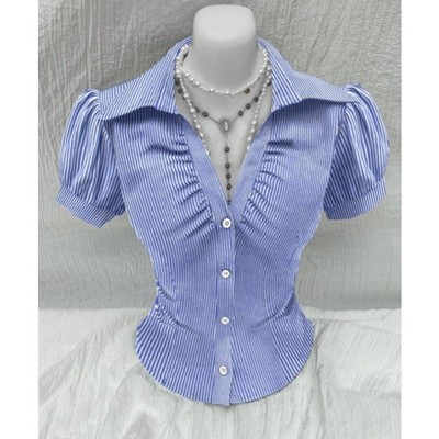 TIME HOLLOW V-Neck Ruched Cutout Short Sleeve Blouse