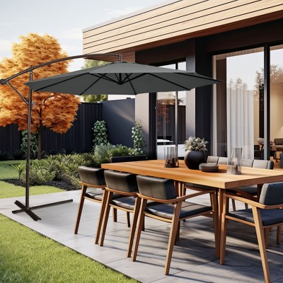Charcoal Gray 11.5-Foot Offset Patio Umbrella with Aluminum Pole