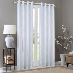 Olivia Gray Riverside Metallic Faux Silk Grommet Curtain Single Panel - 54x84", White - 1 of 3