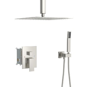 PAGED Modern Dual Shower Head, 16 Inch Ceiling Mount Square Shower System with Rough-in Valve for Bathroom, Shower Room - 1 of 4