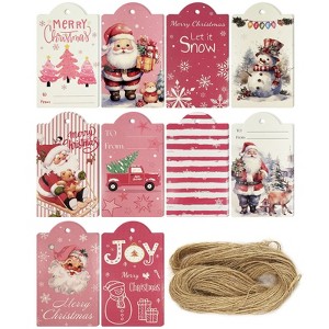 Wrapables Festive Fun Xmas Gift Tags with Jute String (60pcs), Pretty in Pink - 1 of 4