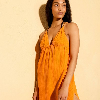 Shade & Shore Women's Gauze Tie Back Maxi Swim Cover Up Dress - Shade & Shore™ Orange L — фото 3