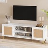 Rattan TV Stand for 65 Inch, Modern Entertainment Center with Marble Color, Boho TV Console with Doors and Shelves - 4 of 4