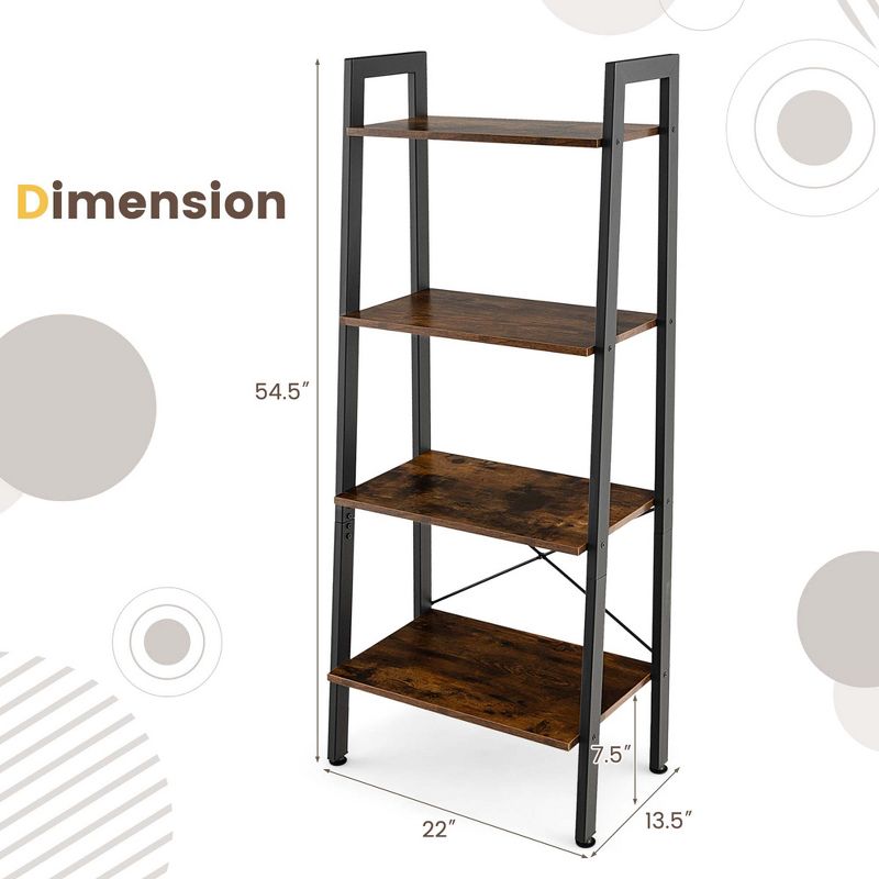 Costway 4-Tier Wood Ladder Shelf Ladder Bookcase Bookshelf Display Rack, 3 of 11