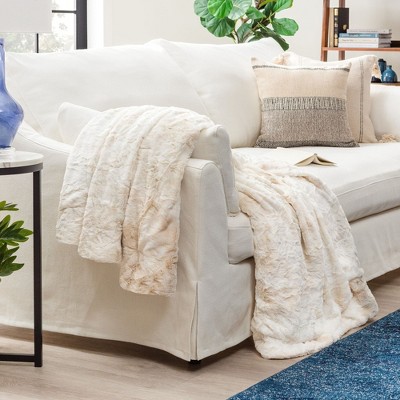 Luxurious Beige Faux Fur Reversible Sherpa Throw Blanket