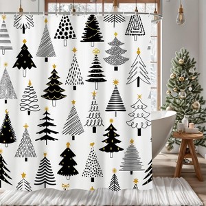 Christmas Shower Curtain Black and Gold Chrisrmas Tree Shower Curtain Winter Xmas Pine Pattern Holiday Curtain for Bathroom Decor 70.8x70.8 Inch - 1 of 1