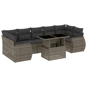 vidaXL Patio Sofa Set with Cushions Outdoor Furniture 8 Piece Poly Rattan - Gray without storage - 1 of 4