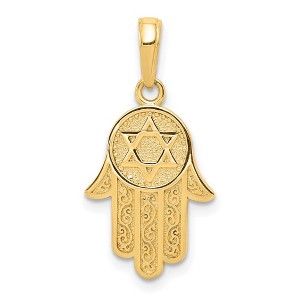 Black Bow Jewelry 14k Yellow Gold Star of David Hamsa Pendant, 12 x 25mm - 1 of 4