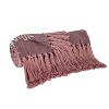 HomeRoots 50" X 60" Pink Woven Cotton Striped Throw Blanket with Tassels and Embroidery - 4 of 4