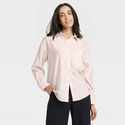Women's Oversized Long Sleeve Crinkle Button-Down Shirt - A New Day™