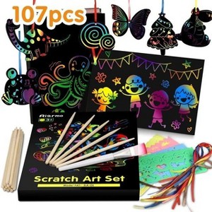 MOVSSOU Scratch Art Paper Set for Kids 107 Pcs - 1 of 4