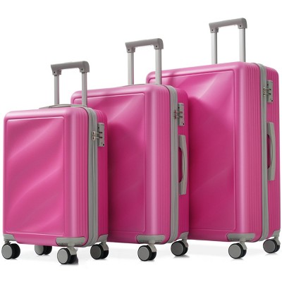 FURNIinspire Bag And Luggage Sets Travel Luggage Set Suitcase Set, 3 Piece Hard Shell Suitcases, Lightweight Suitcase, Pink, 11.4"*20.1"*29.1"