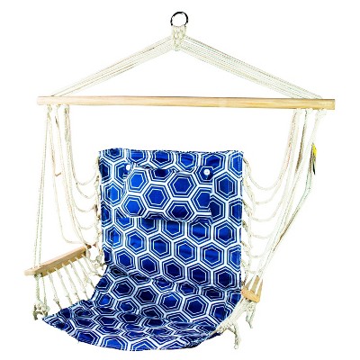 Hanging Hammock Chair with Wooden Arms - Navy/White - Backyard Expressions