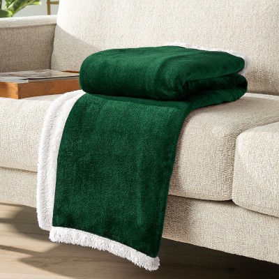 Emerald Green Reversible Fleece and Sherpa Throw Blanket