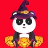 Women's Design By Humans Cute Panda Mock up Witch With Jack O Lantern Halloween T-Shirt By thebeardstudio Racerback Tank Top - 2 of 3