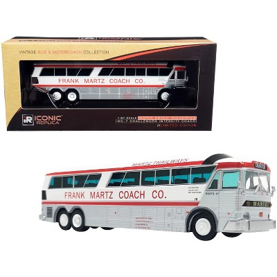 1970 MCI MC-7 Challenger Intercity Bus "Charter" "Frank Martz Coach Co." White & Red 1/87 (HO) Diecast by Iconic Replicas