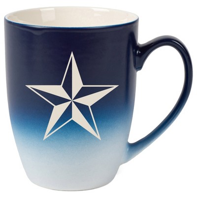 100 North Navy Blue and White Two Toned Ombre, 10 Ounce, Comfortably Fits Your Hands, Ceramic Tea Coffee Cup Mug, Nautical North Star