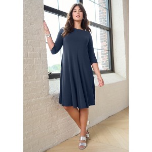Roaman's Petite Plus Size 3/4 Sleeve Boatneck Swing Dress - 1 of 4