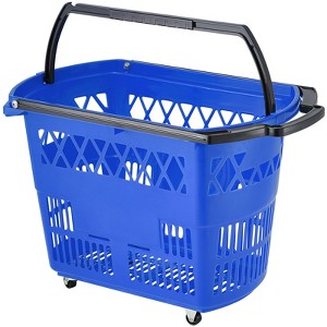 VEVOR Shopping Baskets, 6PCS, 39L Shopping Carts with Handles, Plastic Rolling Shopping Basket with Wheels, Large Portable Shopping Basket Set, Blue - 1 of 4