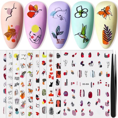 Saviland Unisex 10 Sheets Graffiti 3D Self-Adhesive Nail Art Stickers Set - Assorted Designs.