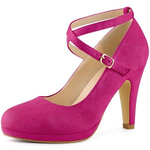 Allegra K Women's Platform Cross Strap Round Toe Stiletto Heels Pumps - 1 of 4