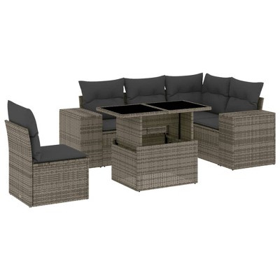 vidaXL 6 Piece Patio Sofa Set with Cushions Gray Poly Rattan