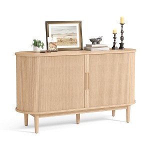 Fluted Pantry Storage Cabinet with Sliding Tambour Door, Wide Kitchen Cabinet with Removable & Adjustable Shelves - 1 of 4