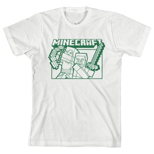 Minecraft Steve And Alex With Sword And Bow Youth White T-shirt - 1 of 1