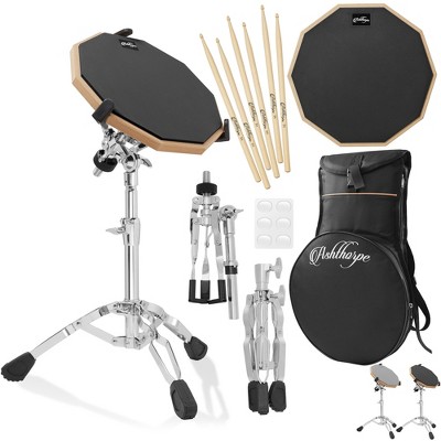 Ashthorpe Drum Practice Pad Set with Snare Stand - 12" Double-Sided Silent Drum Kit with Drumsticks and Carrying Bag