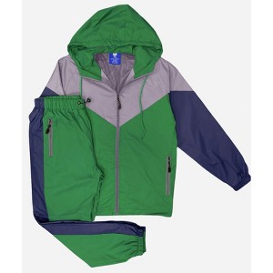 Men’s Colorful Hooded Windbreaker Sweatsuit Meshed Lined Nylon Water Repellent GYM Outfit - 1 of 4