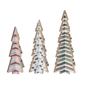 Transpac MDF Holiday Prints Triangle Trees Set of 3 Decorative Wood Christmas Sculptures Multicolor Tabletop Decor - 1 of 1