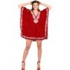 LA LEELA Women's Beachwear Casual Dress Tunic Ladies Cover Ups for Swimwear Women Summer Caftan Beach Bikini Mini Kaftans for Women 3X-4X Red, Solid - 4 of 4