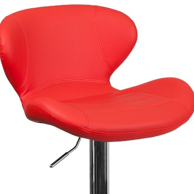 Contemporary Red Vinyl Swivel Barstool with Chrome Base