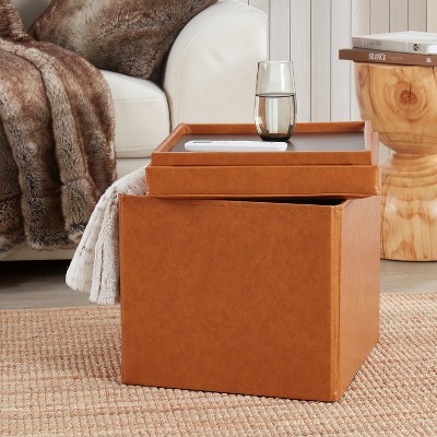 Ornavo Home Collapsible Tufted Faux Leather Square Coffee Table Storage Ottoman