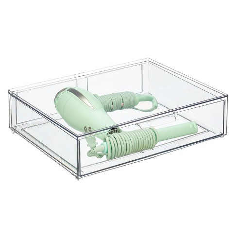 Mdesign Clarity Plastic Stackable Bathroom Storage Organizer With Drawer,  Clear - 12 X 16 X 6, 2 Pack : Target